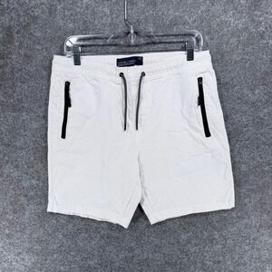 Nickel & Iron Men's M White Drawstring Shorts Zip Pockets Stretch Casual Travel